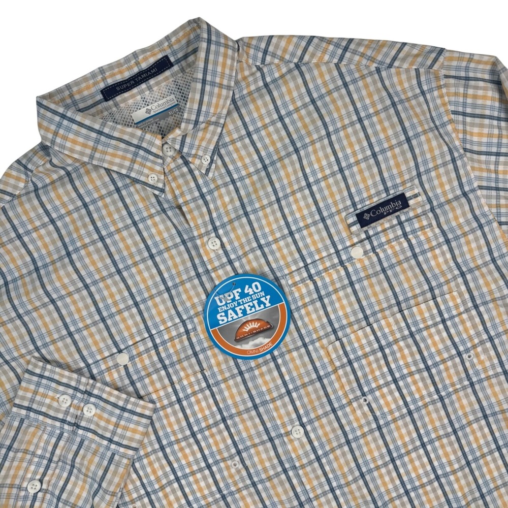Columbia PFG Super Tamiami Shirt Mens XL Plaid Long Sleeve Fishing UPF 40 Vented